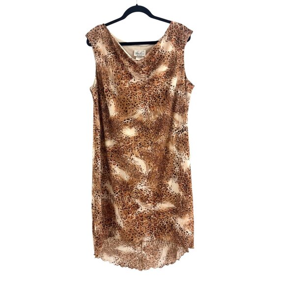 Vintage Kathie Lee Animal Leopard Cheetah Print High-Low Maxi Dress Size 20W 2X - Picture 1 of 7